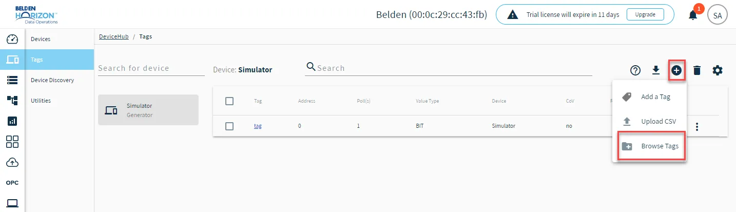 Browse tags option Browse tags option