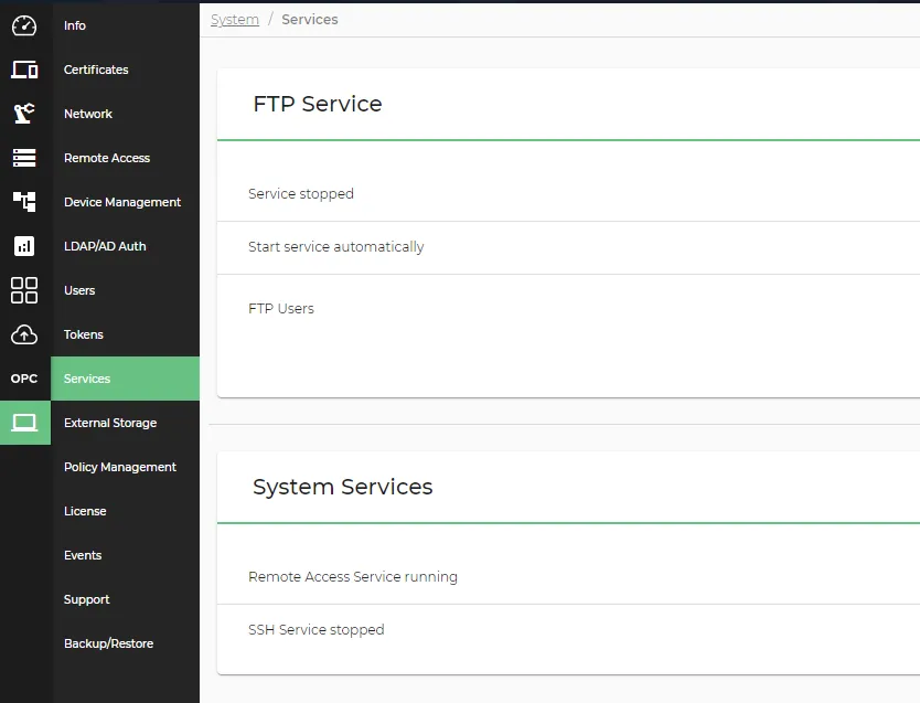 The Services pane