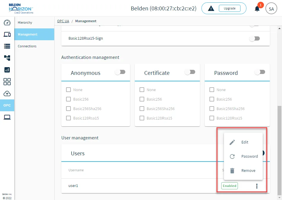 OPC UA user management options