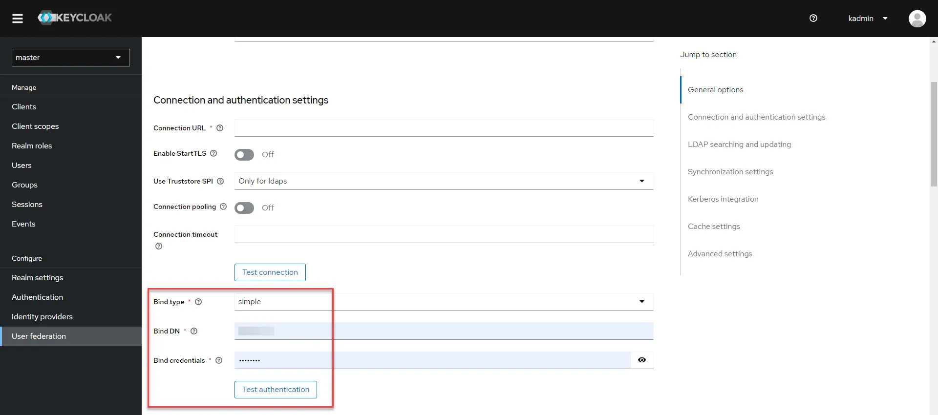 Bind settings Bind settings