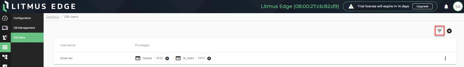 Show filter icon