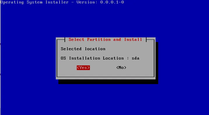Select Partition and Install message Select Partition and Install message