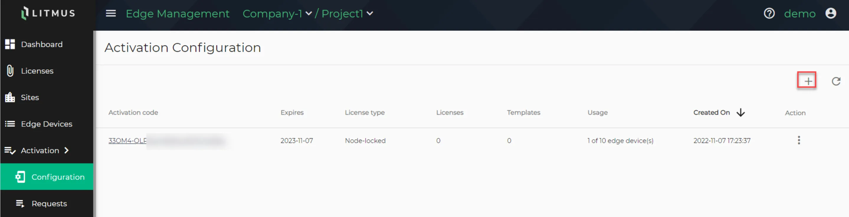 Activation Configuration: Add button