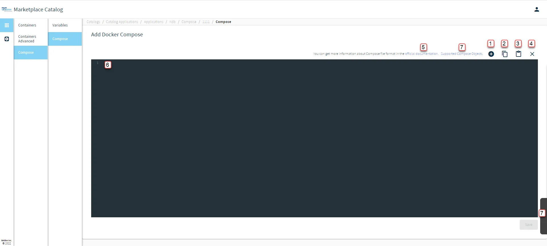 Belden Horizon Data Manager User UI : Marketplace Catalog : Catalog Applications : Compose : Compose