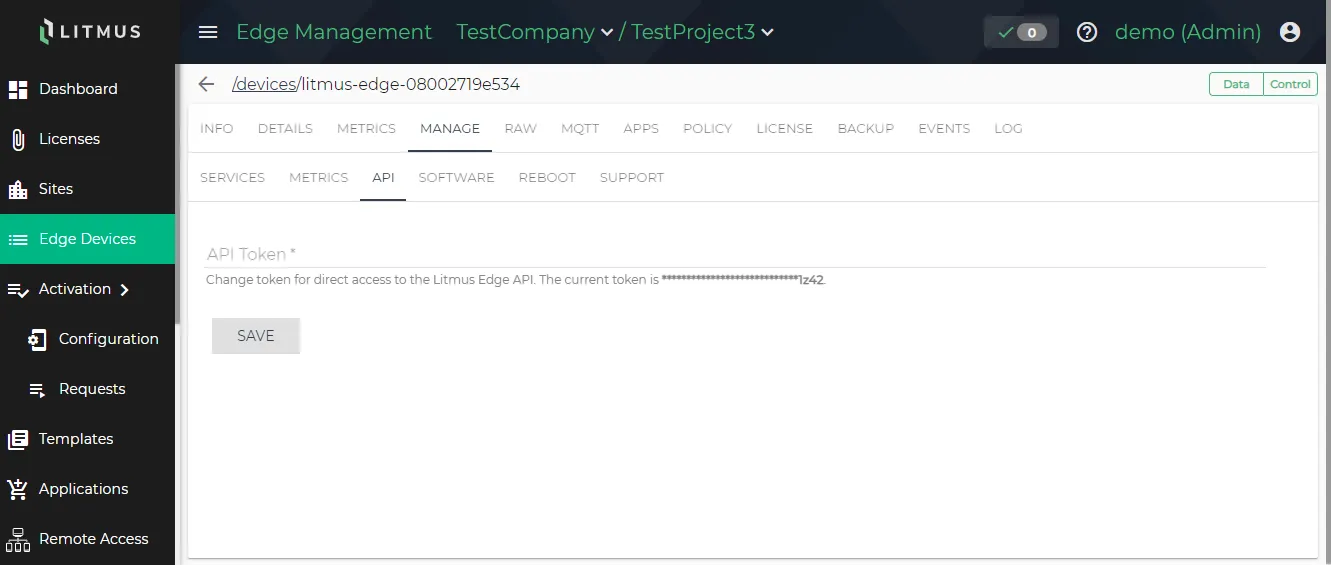 API sub-tab