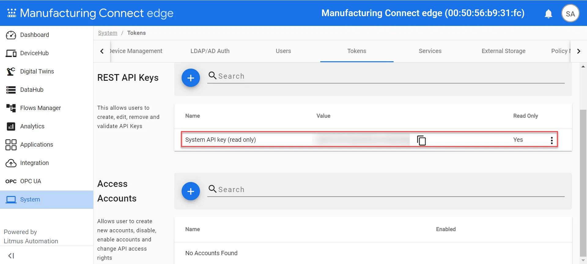 System API key (read only) System API key (read only)