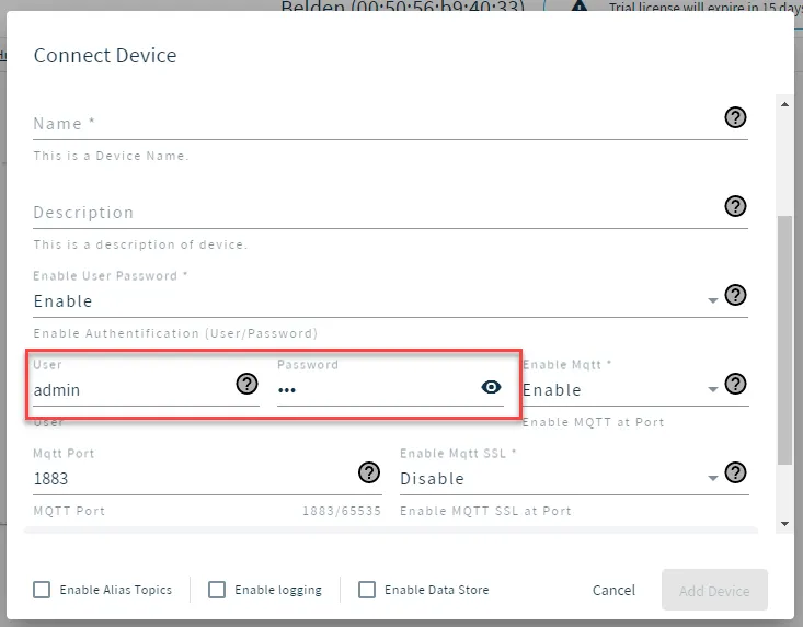 User Password fields User Password fields