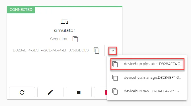 Copy the PLC status topic