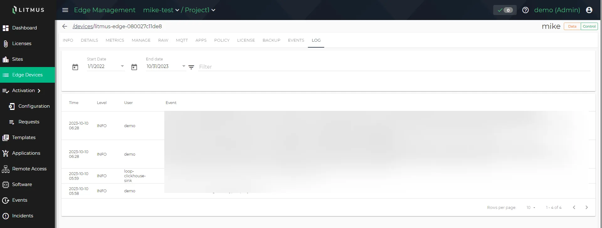 Log tab