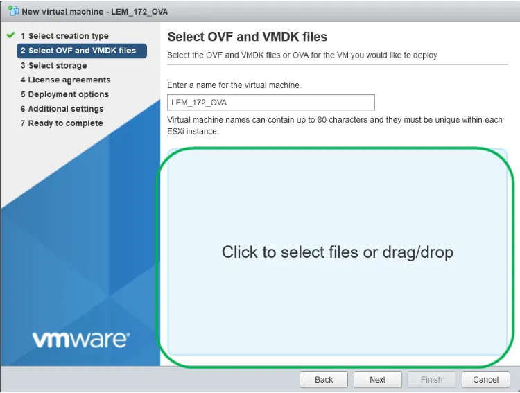 Select OVF and VMDK files panel