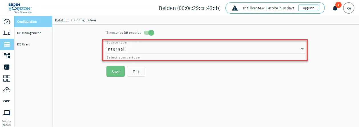 Source type drop-down list