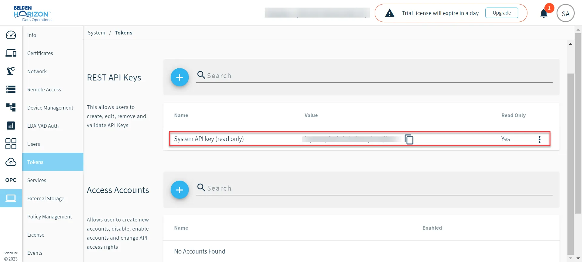 System API key (read only)