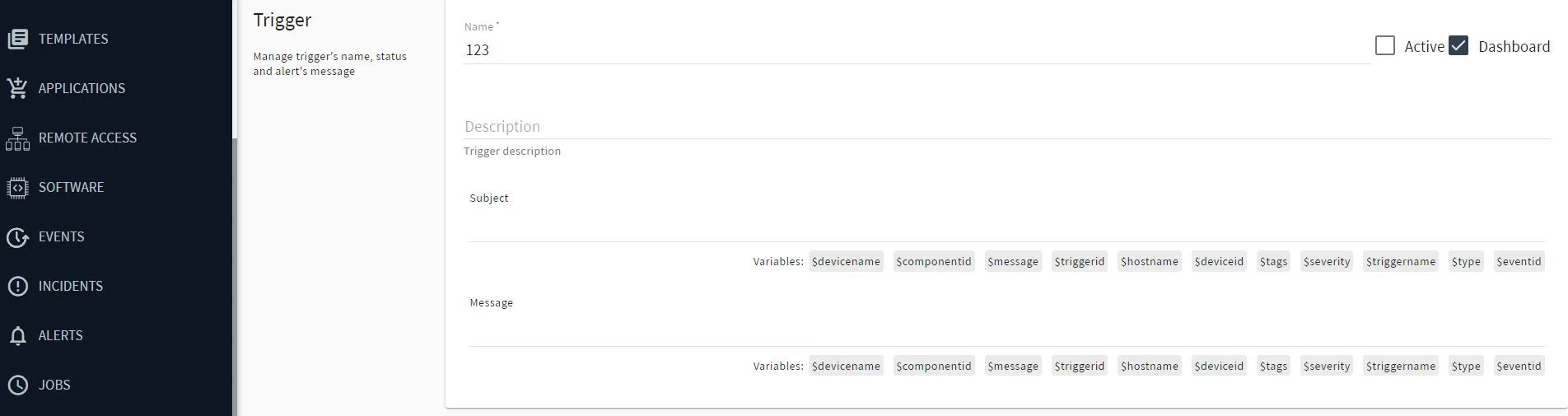 Belden Horizon Data Manager User UI : Alerts : New Trigger : Set up Trigger : Events version