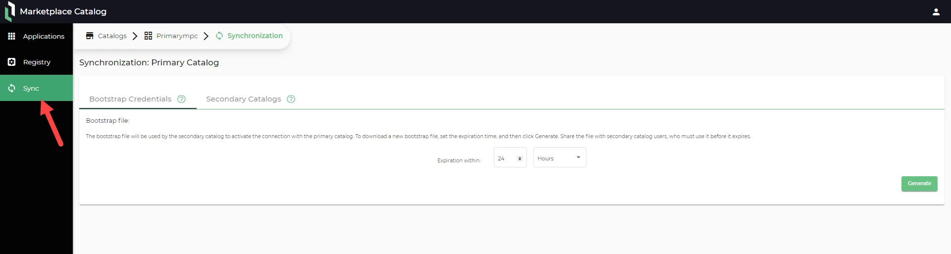 Synchronization: Primary Catalog pane