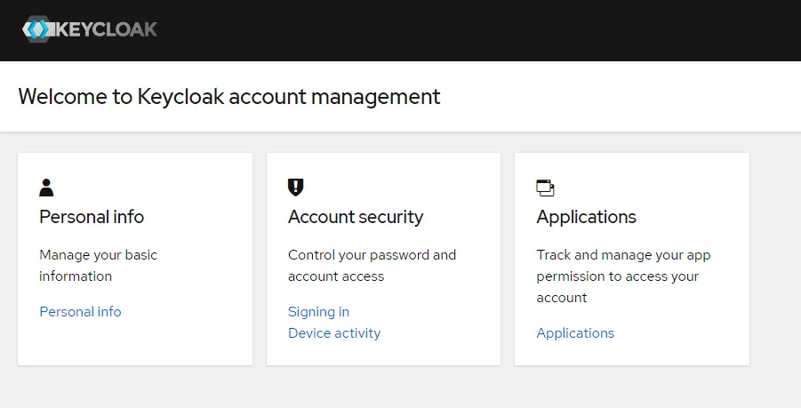Keycloak landing page
