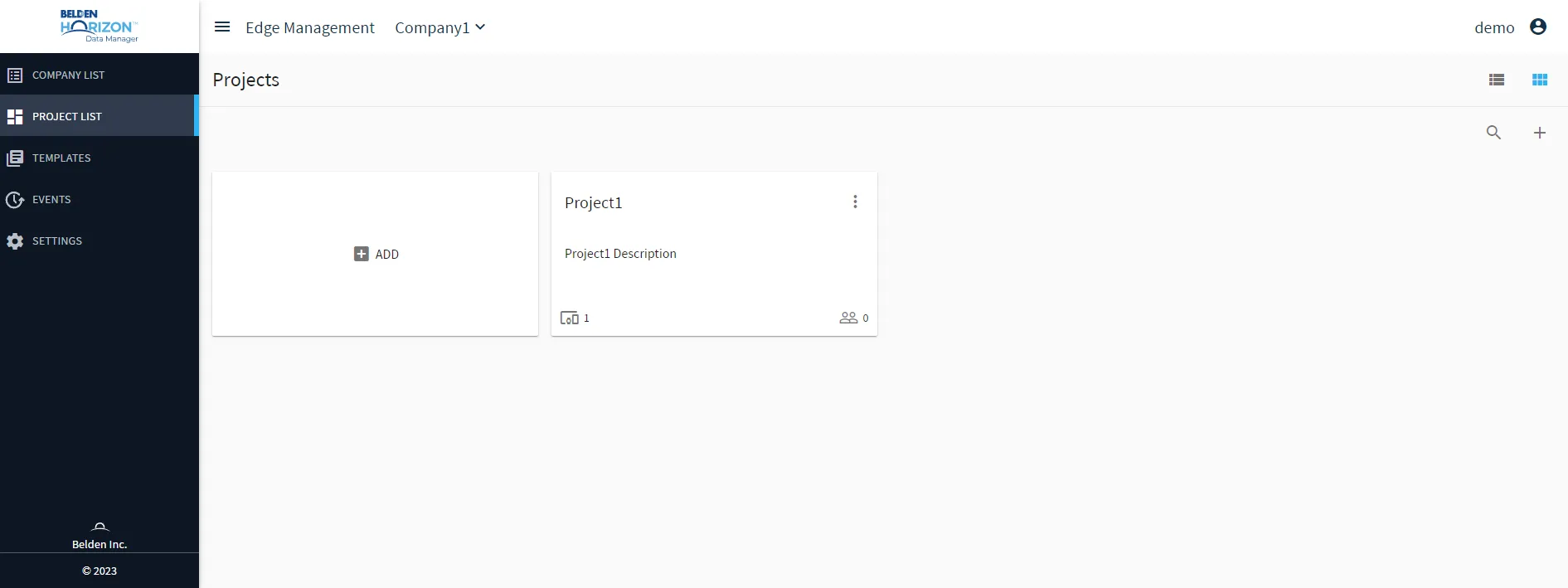 Belden Horizon Data Manager User UI : Project List