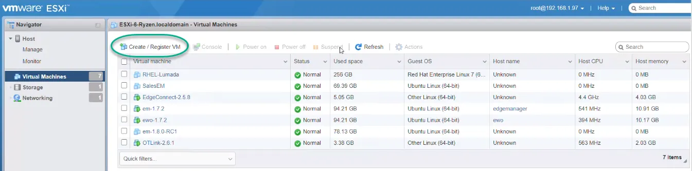 Create/Register VM using EsXi VM Navigator pane