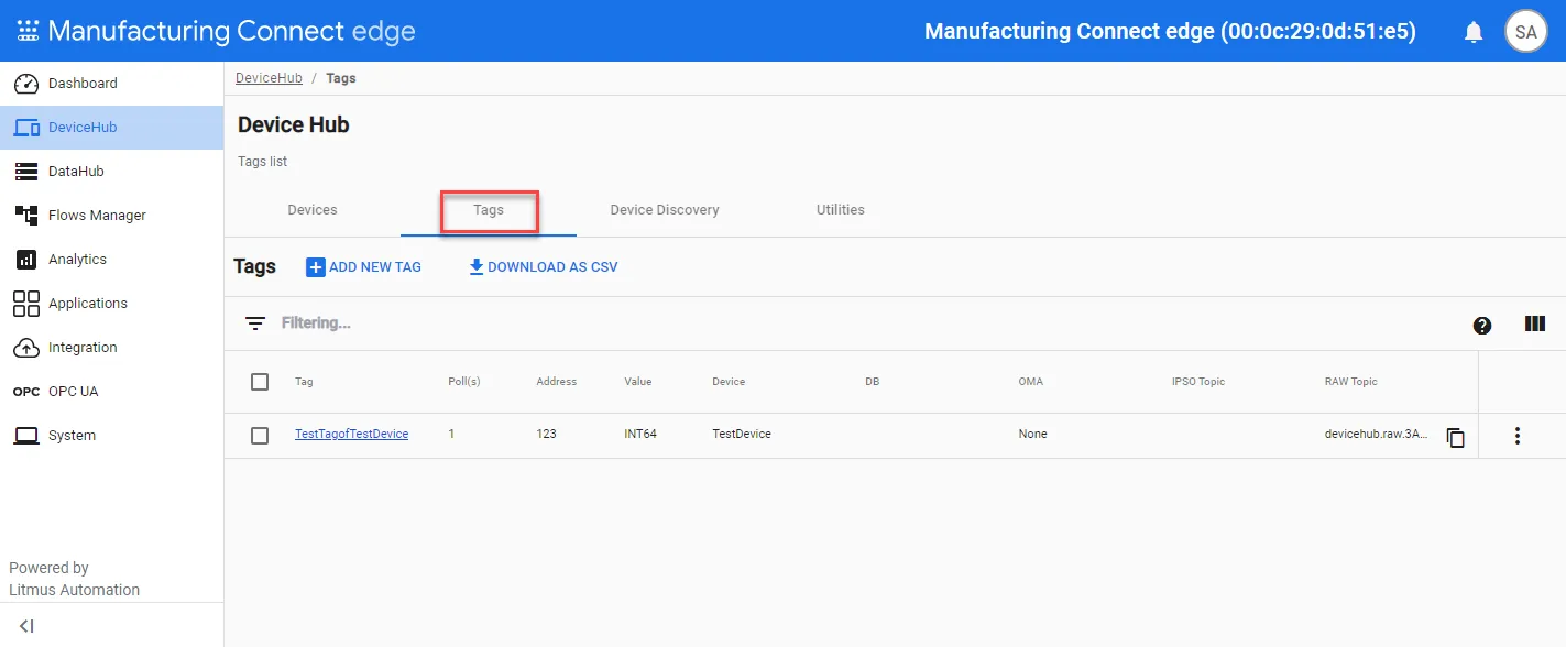 DeviceHub Tag pane