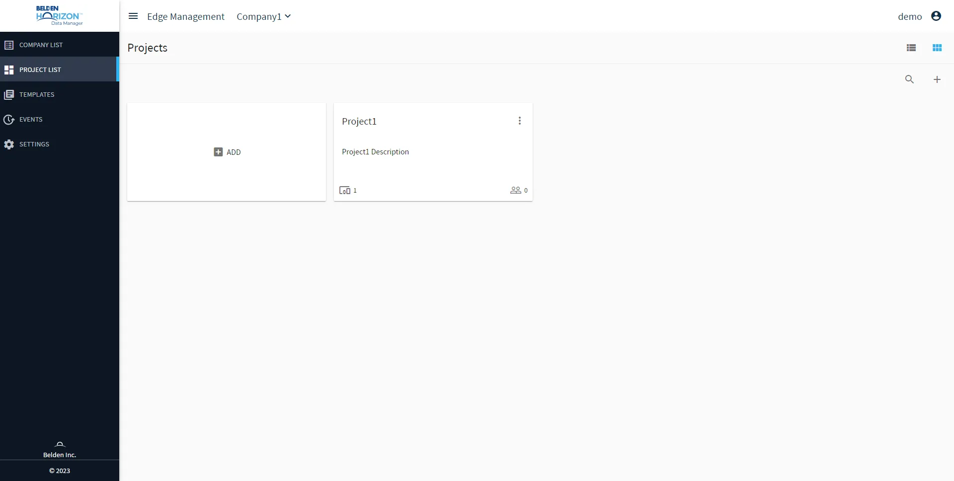 Belden Horizon Data Manager User UI : Project List Belden Horizon Data Manager User UI : Project List