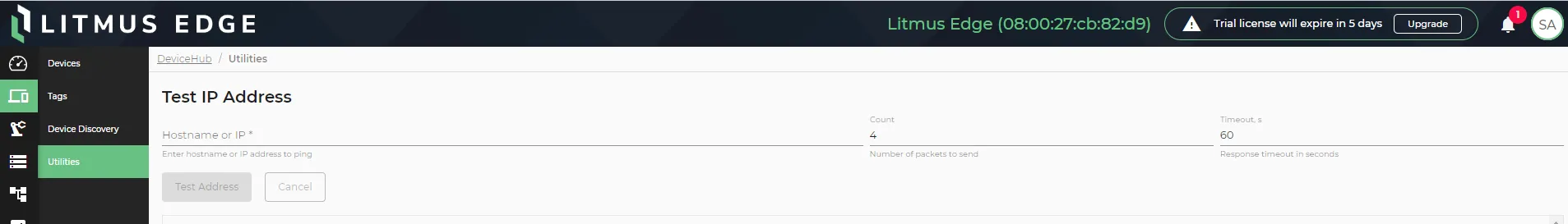 Test IP Address section