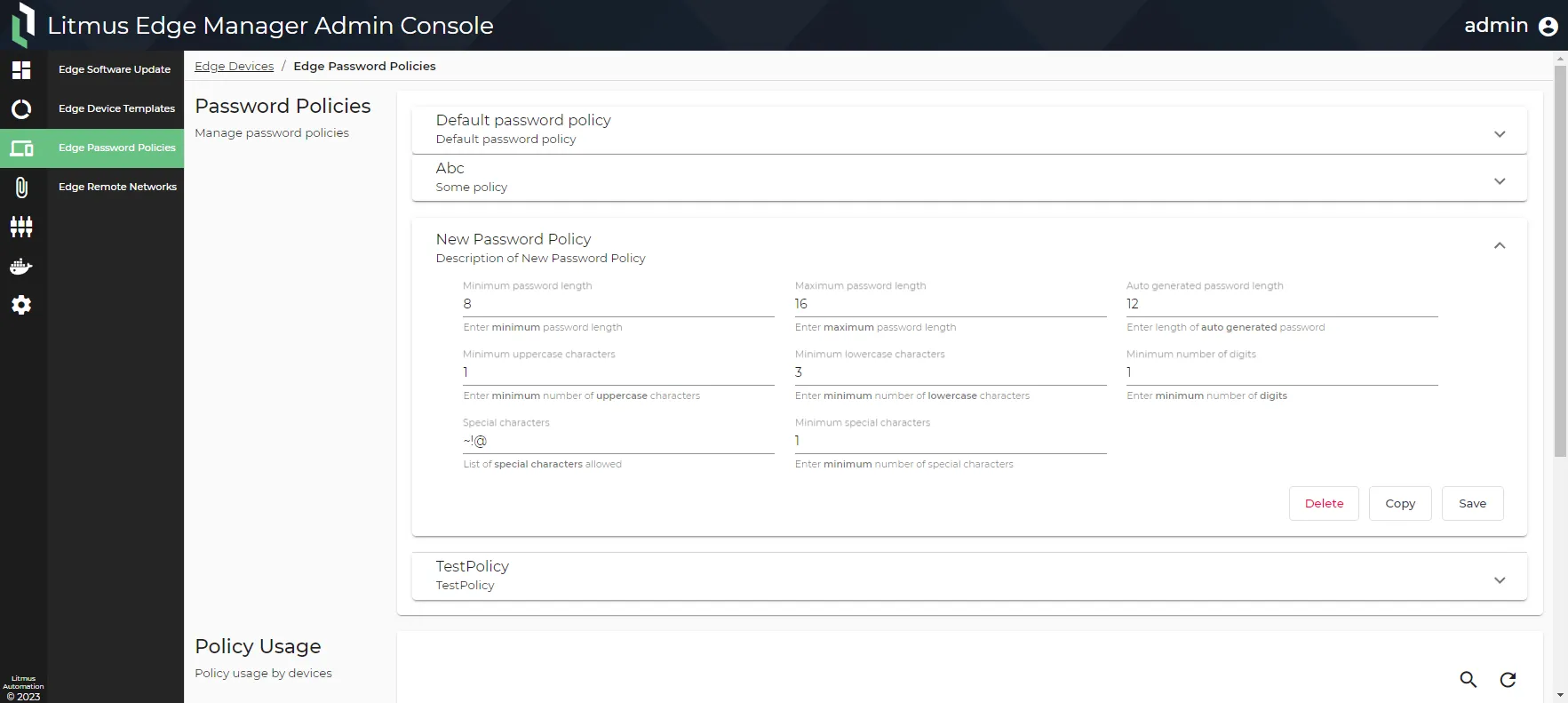 Password policy parameters