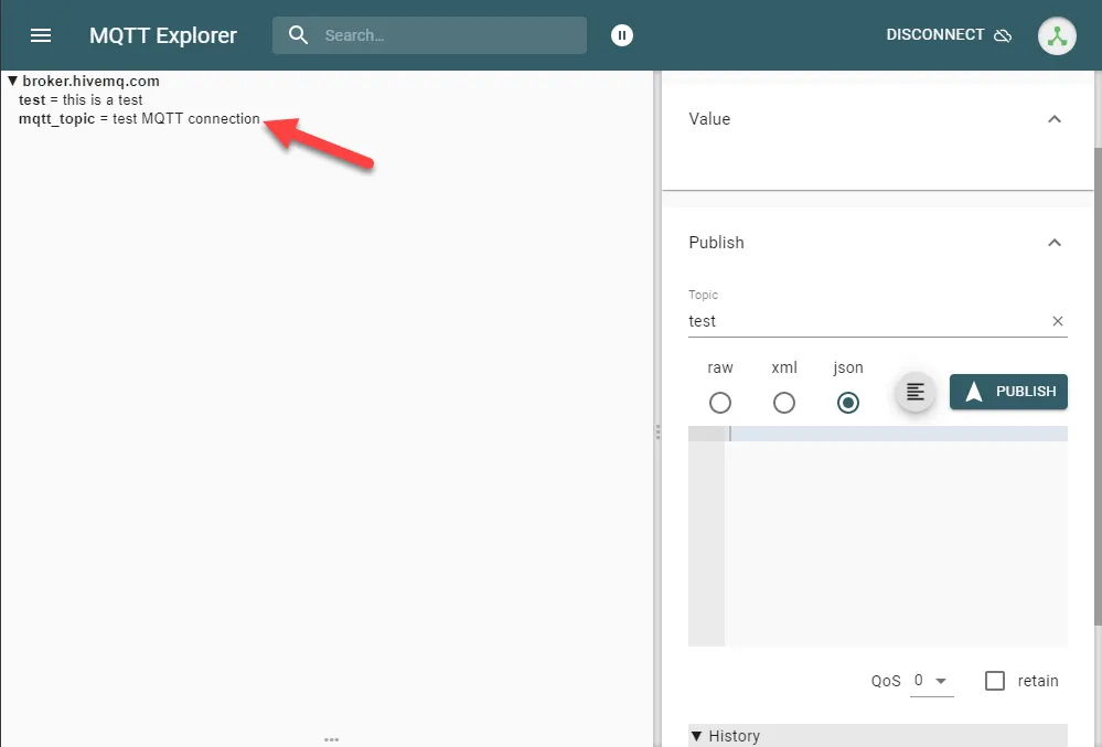 Message sent from the Flows Manager to the MQTT topic