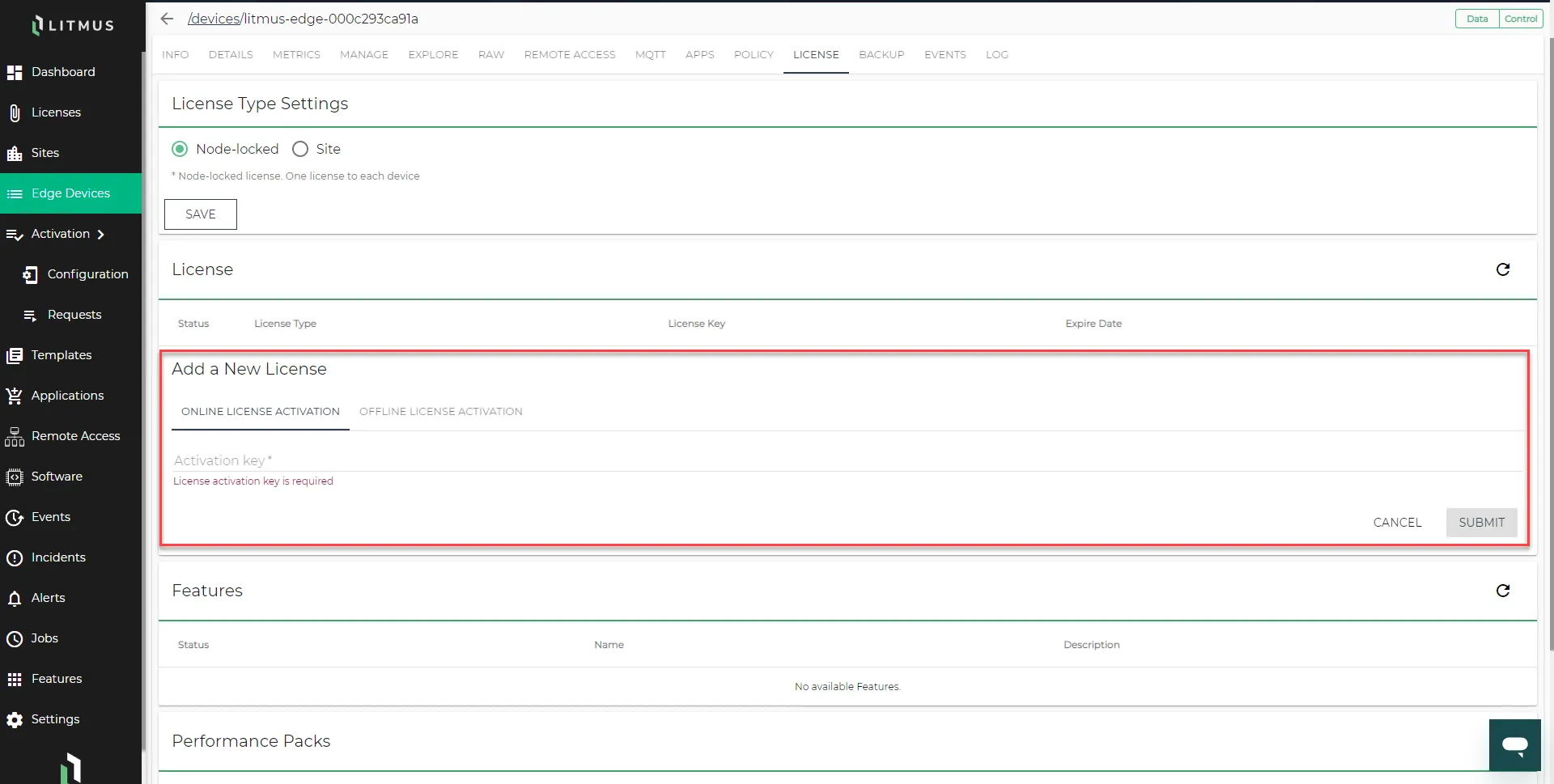 Add License UI expands