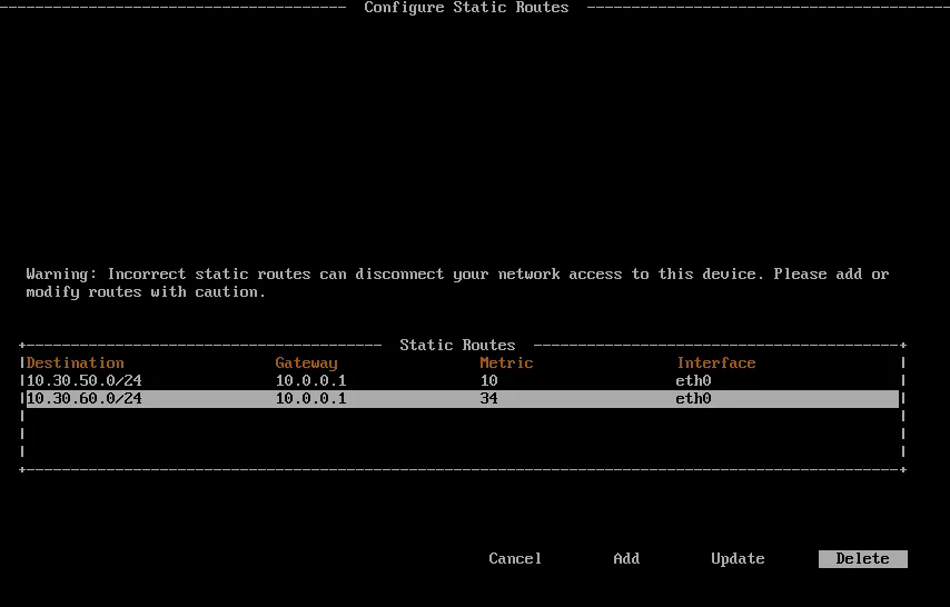 Configure Static Routes section