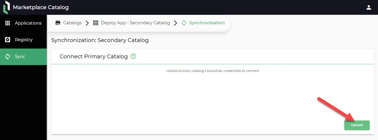 Upload the .bootstrap file to Synchronization: Secondary Catalog pane 