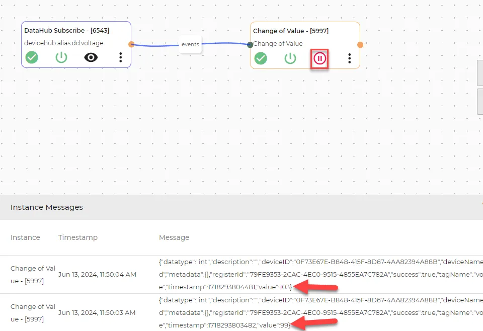 Output of Change of Value processor
