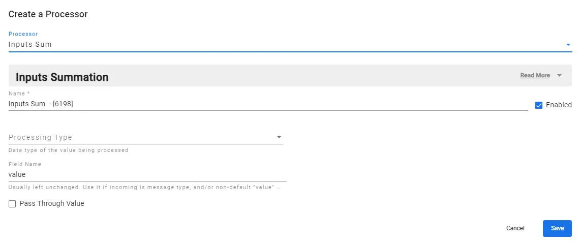 Inputs Sum parameters