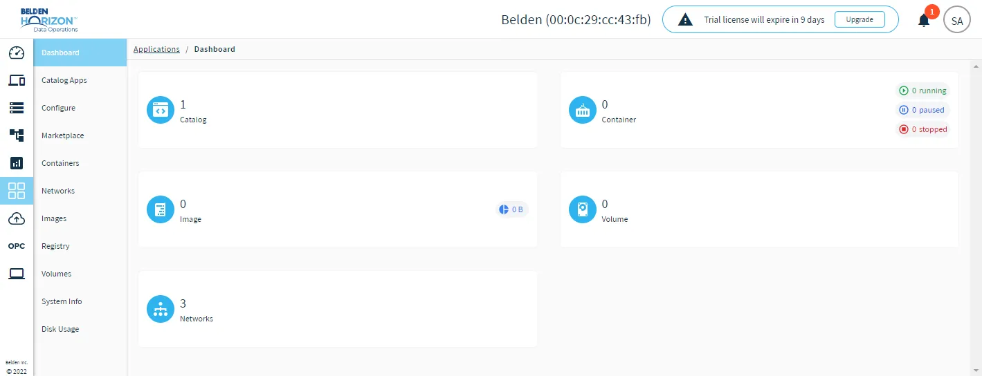 The Applications dashboard