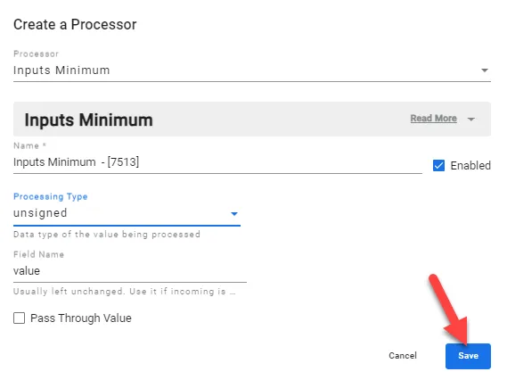 Inputs Minimum dialog box
