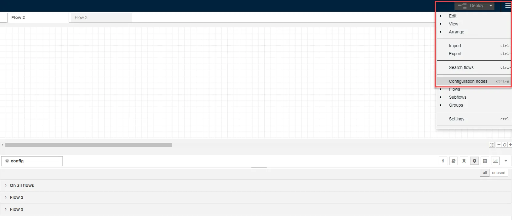 Configuration nodes menu option