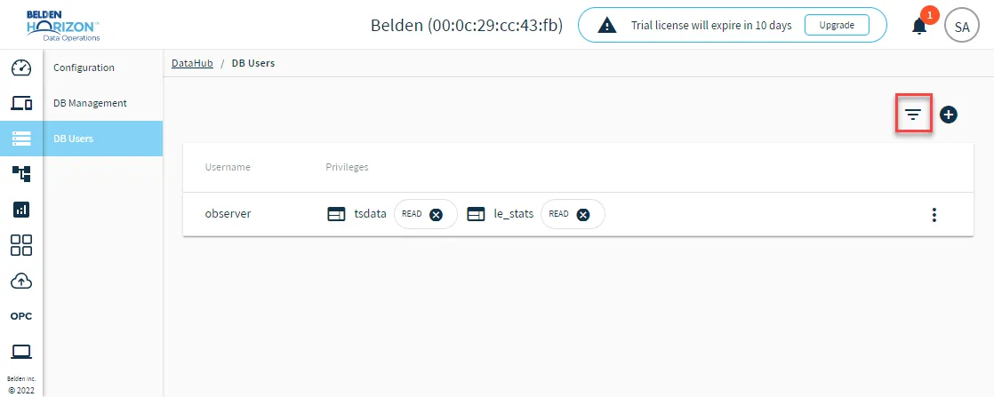 Show filter icon