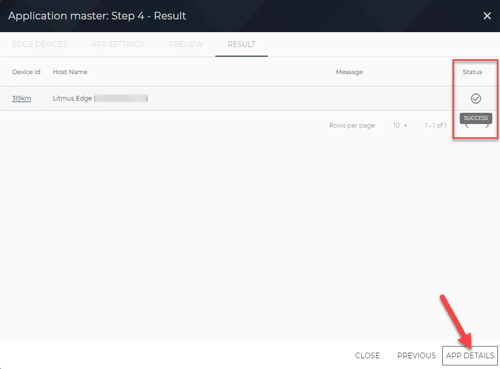 Application master: Step 4 - Results dialog box Application master: Step 4 - Results dialog box