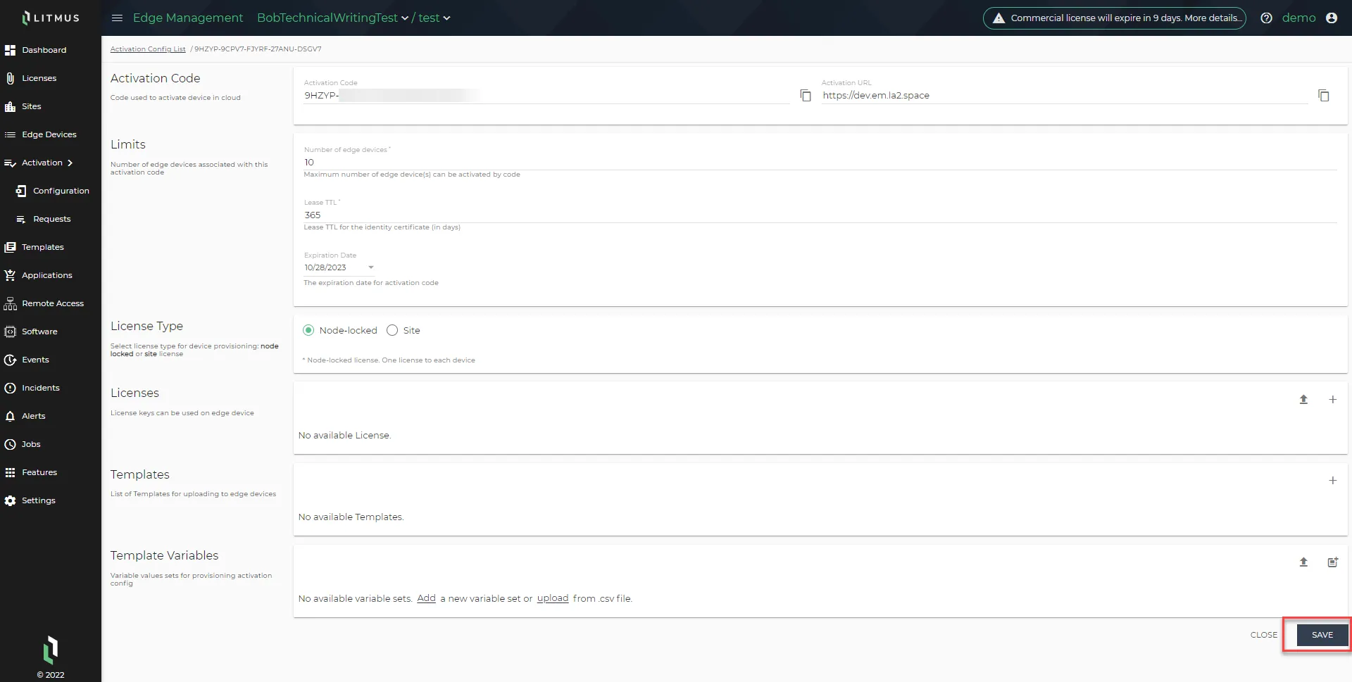 Retrieve activation code/URL