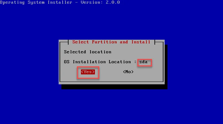 Select Partition and Install message Select Partition and Install message