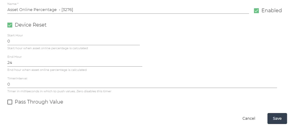 Asset Online Percentage parameters Asset Online Percentage parameters
