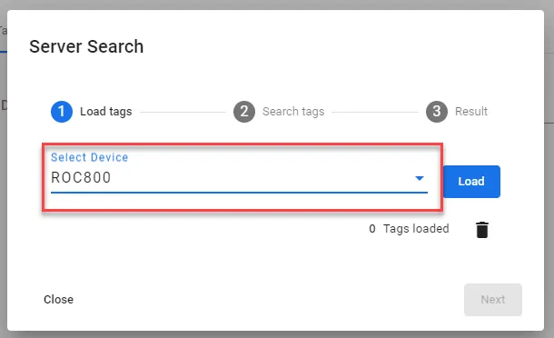 The Select Device drop-down list