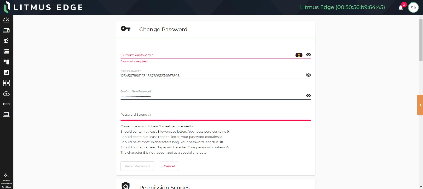Attempting to change password