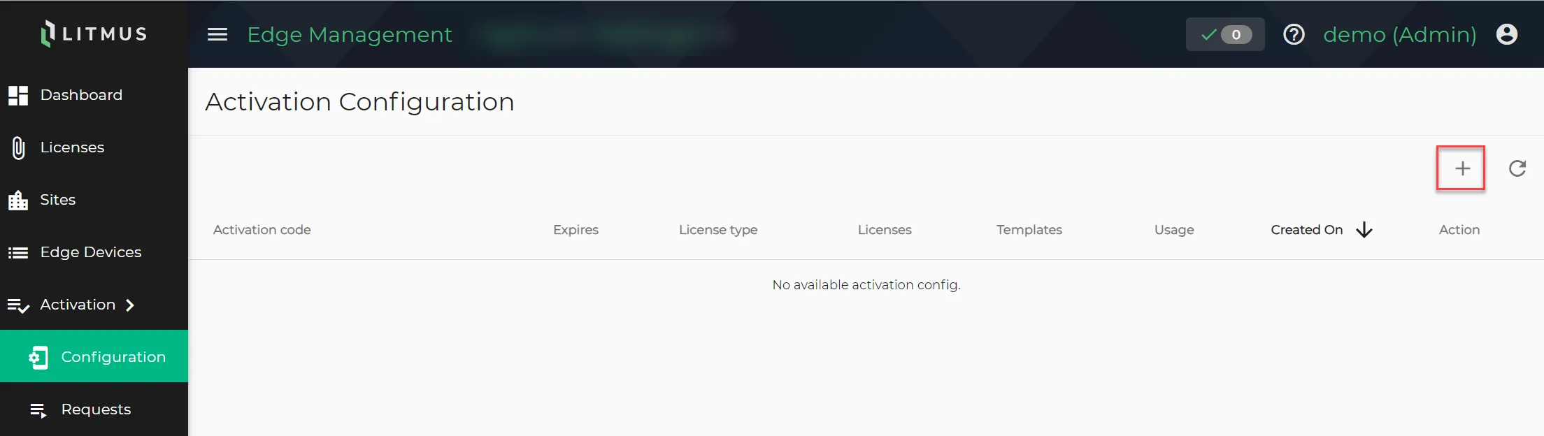 The button for adding a new activation configuration.