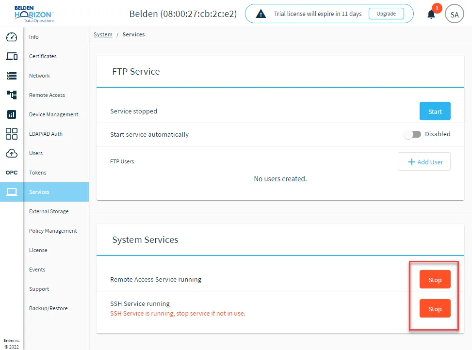System service management options System service management options