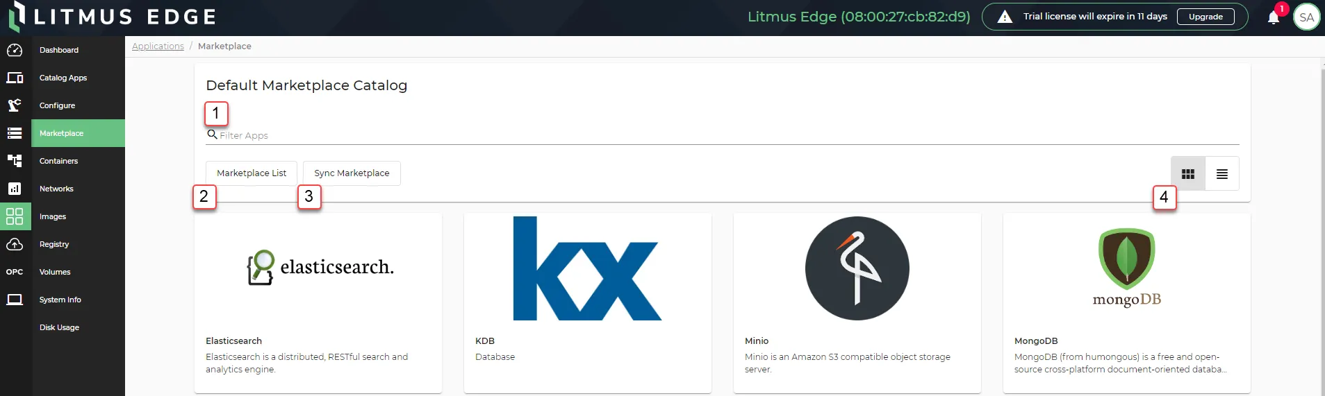 Management options for marketplace applications
