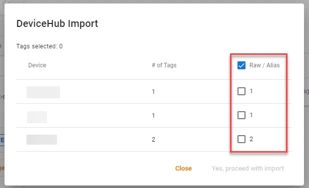 DeviceHub Import dialog box DeviceHub Import dialog box