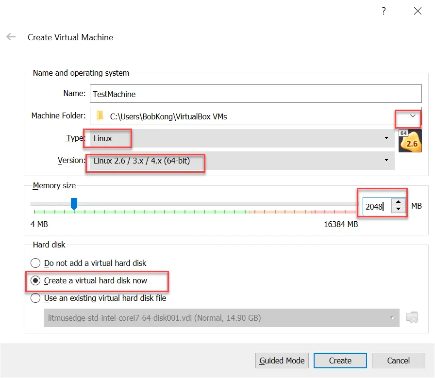 Create virtual machine dialog box Create virtual machine dialog box