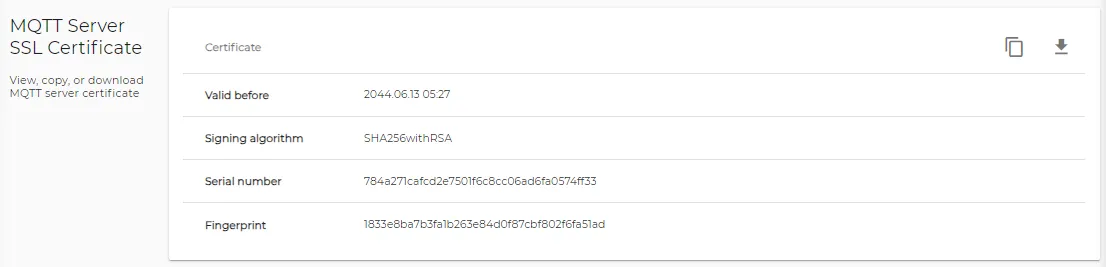 Credentials tab: Web Server SSL Certificate