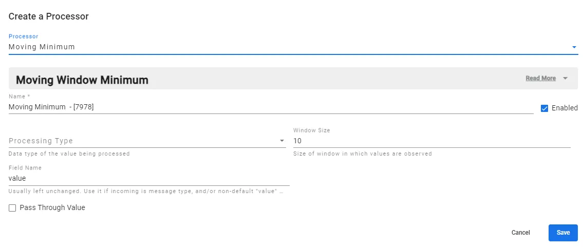 Moving Minimum parameters