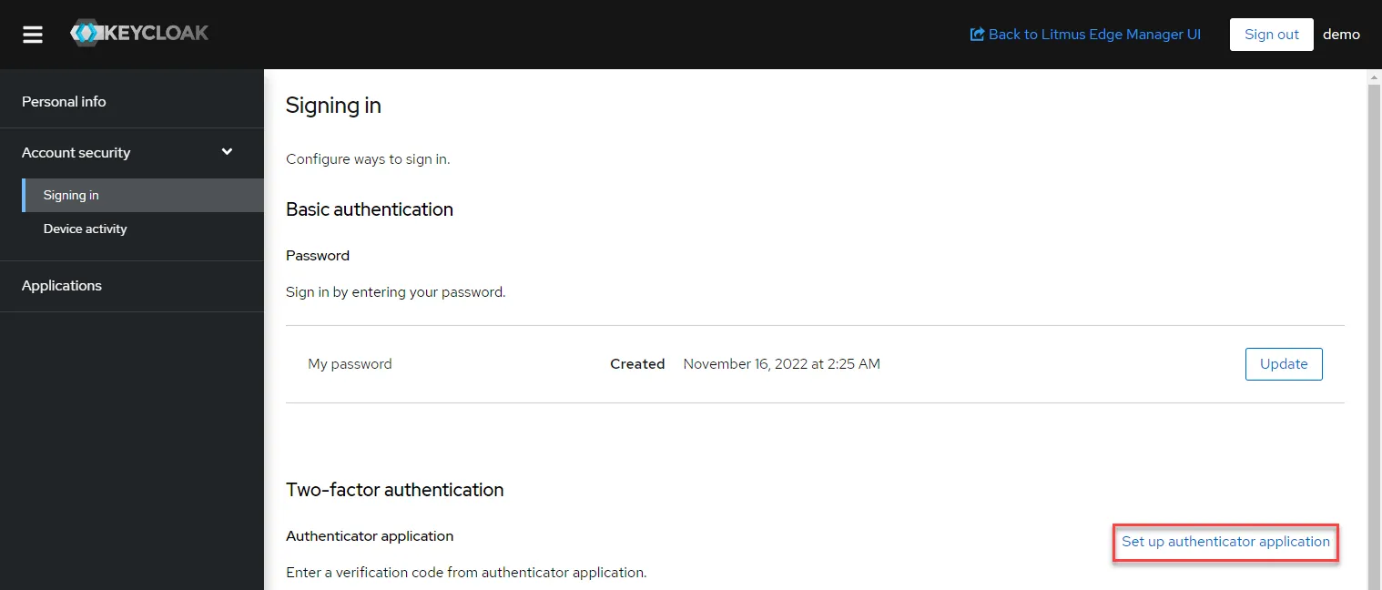 Set up authentication link