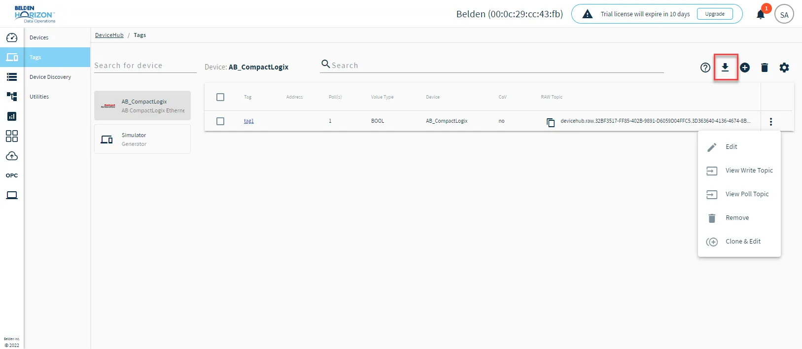 Download as CSV icon